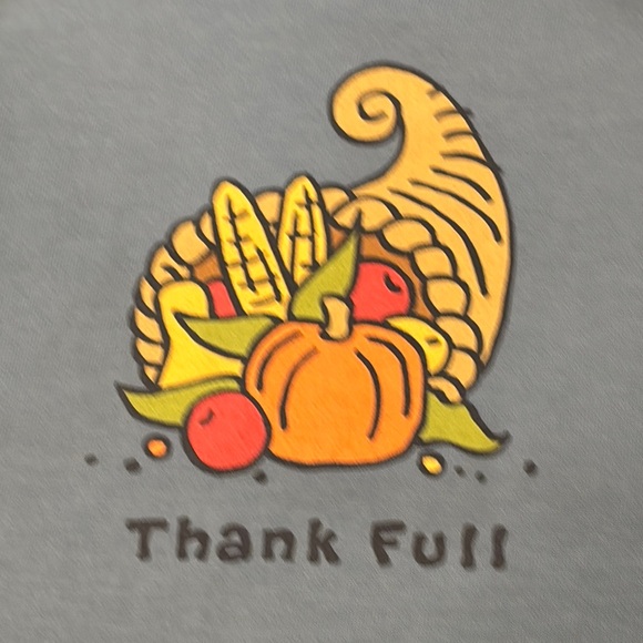 Life is Good Blue Long Sleeve Shirt with Thank Full and Cornucopia - Picture 1 of 8